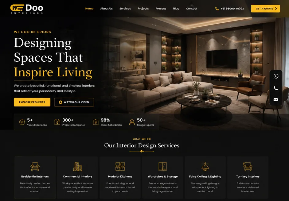 Wedoo Interiors interior design portfolio project by TechB Software Solutions